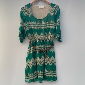 Mod Cloth Peach Love California Green Dress with Belt